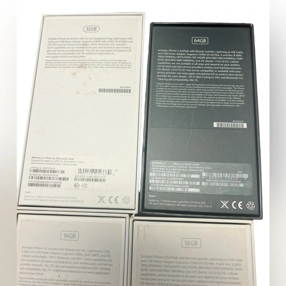 Lot of 5 EMPTY Assorted Apple iPhone boxes